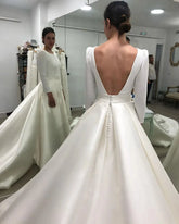 SoDigne Vintage Wedding Gowns Long Sleeves Sexy Backless Satin Belt Bride Dresses Royal Train Bridal Gown For Women Custom Made